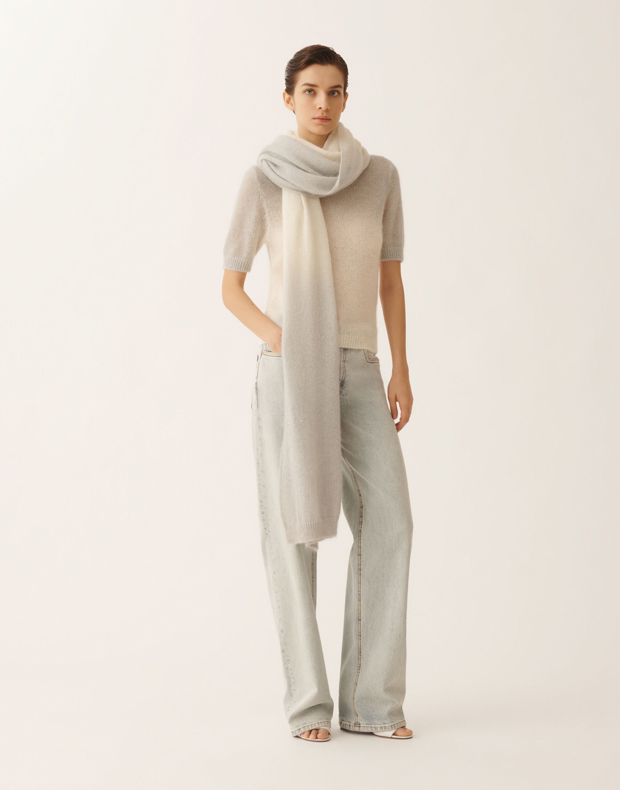 Fabiana Filippi Mohair sweater with sequins in shaded raffia and gray Gray MAD266F131L9000000