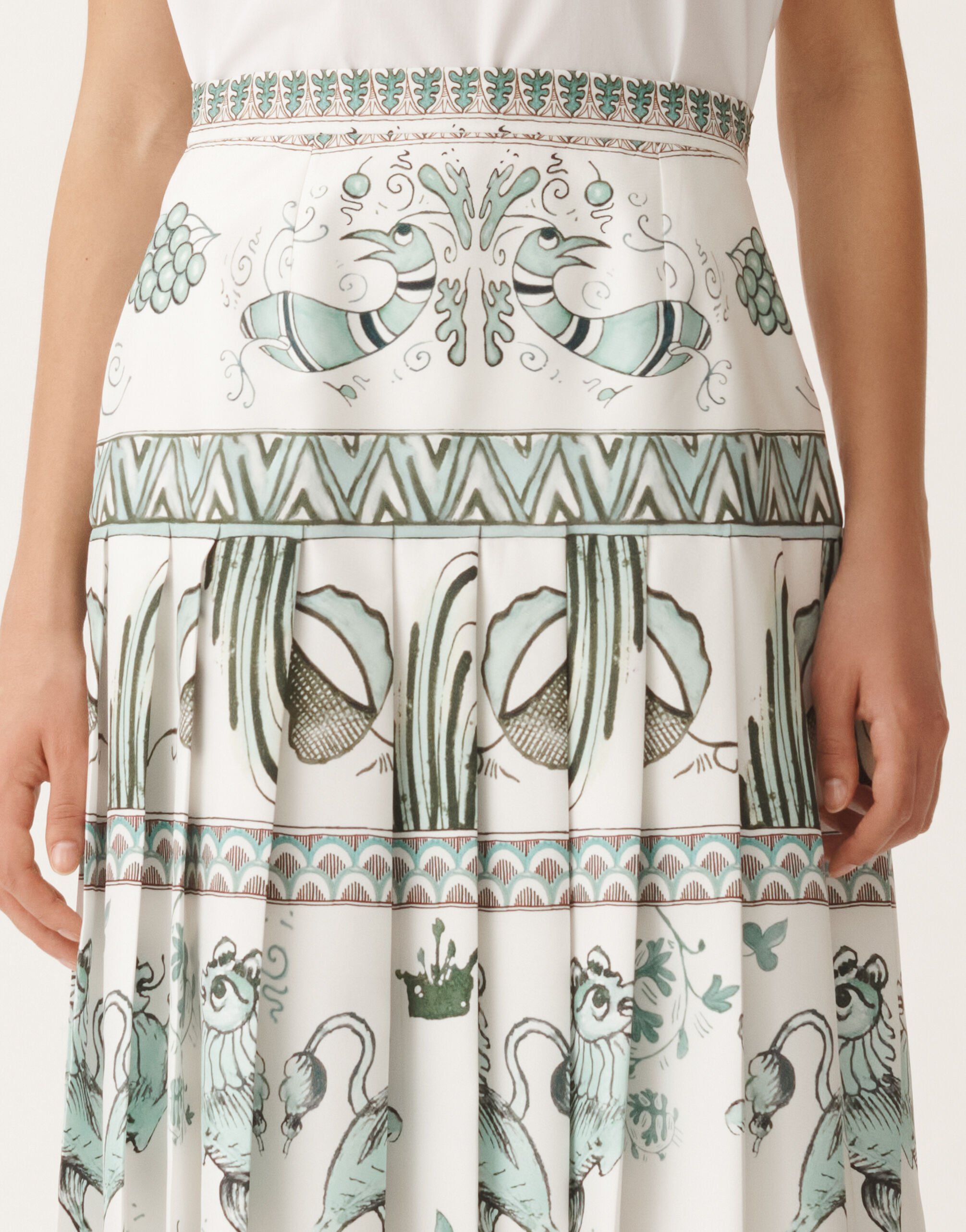 Fabiana Filippi Jupe en sergé de soie à imprimé picta, blanc, vert d’eau et bleu pétrole BLANC/TURQUOISE/VERT EAU GND275F843D8600000