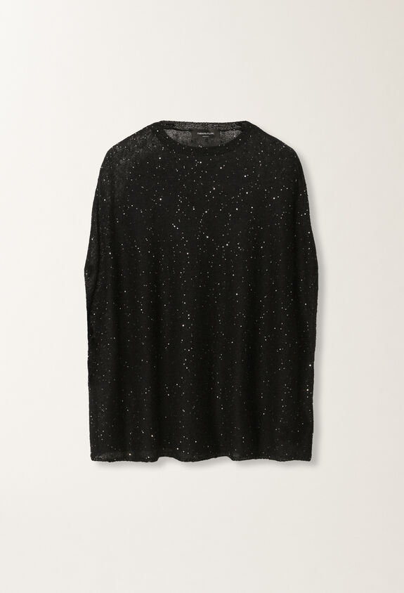 Fabiana Filippi SEQUIN SOFT MOHAIR CREW NECK CAPE BLACK MAD265F082D8170000