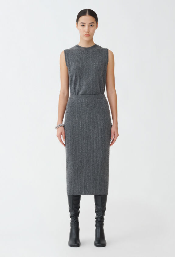 Fabiana Filippi BUBBLE STITCH PLATINUM KNIT SKIRT GREY GND224F856N1280000