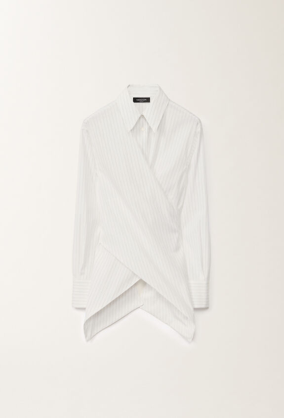 Fabiana Filippi Striped poplin shirt, optical white and aloe WHITE CAD265F346D8250000
