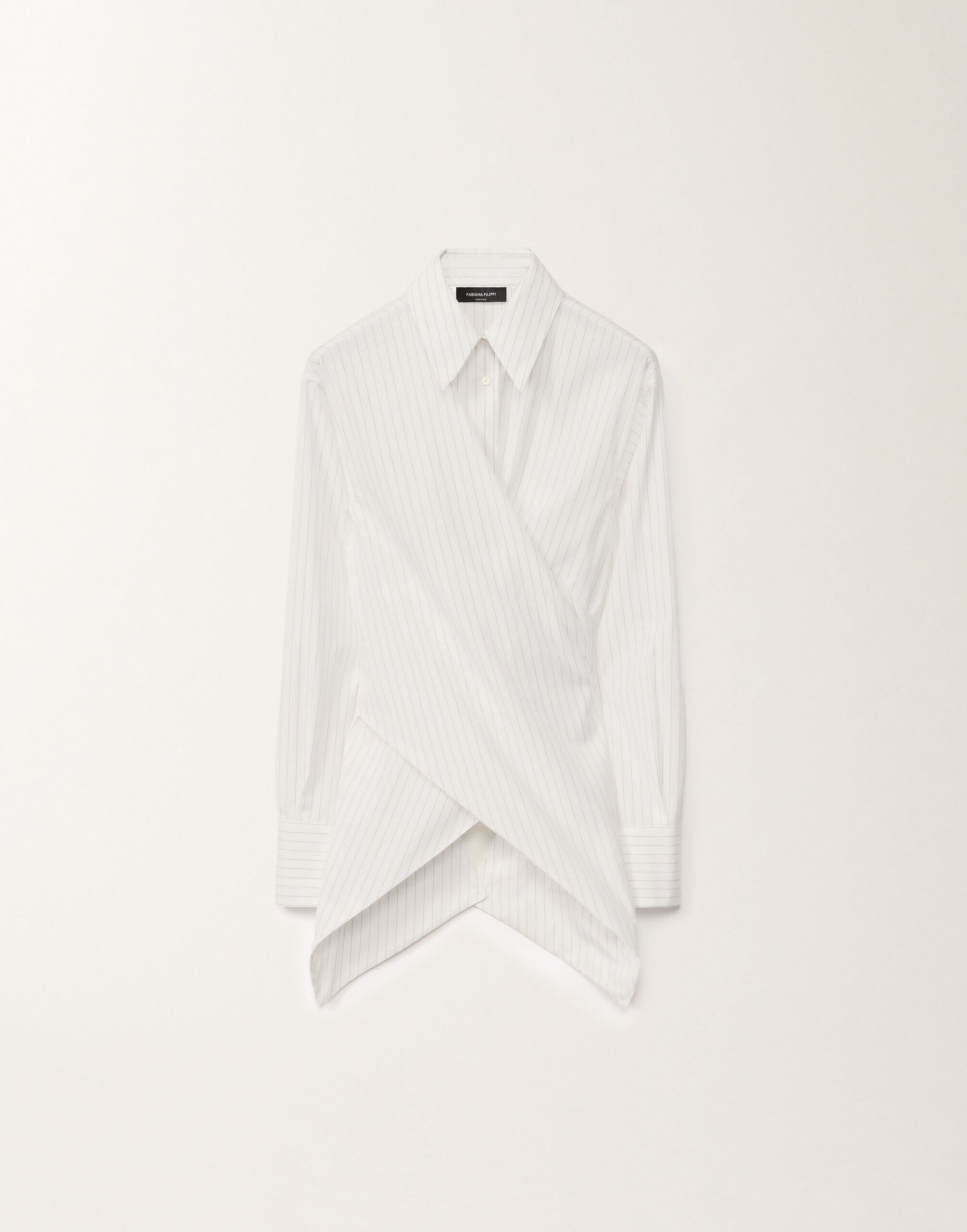 Fabiana Filippi Bluse aus gestreifter Popeline, optisches weiß und aloegrün WEISS CAD265F346D8250000