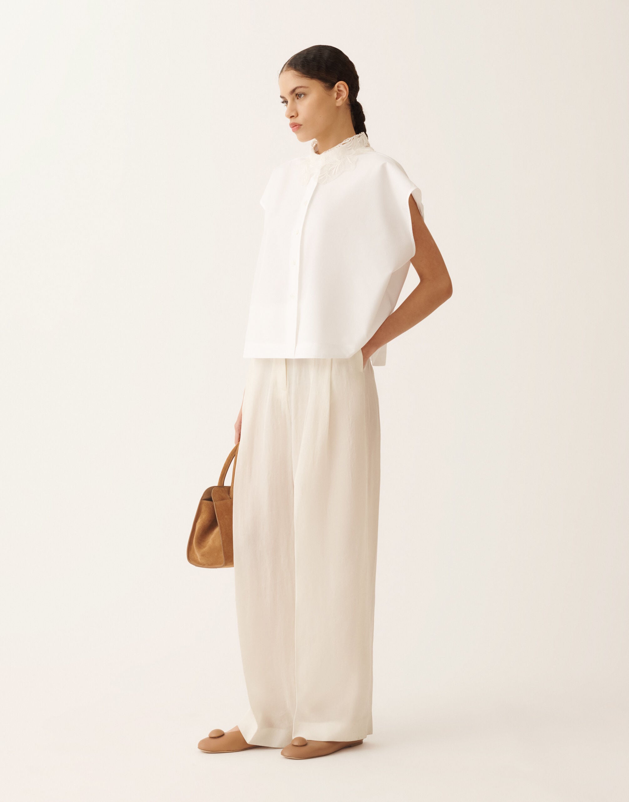 Sleeveless shirt in optical white poplin for Women | Fabiana Filippi®