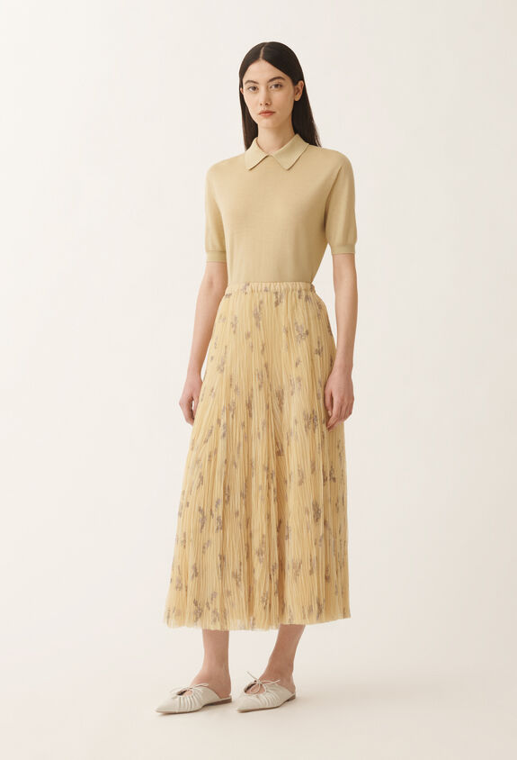 Fabiana Filippi Pleated tulle skirt with painted botanical print, canary CANARY GND275F845L3870000