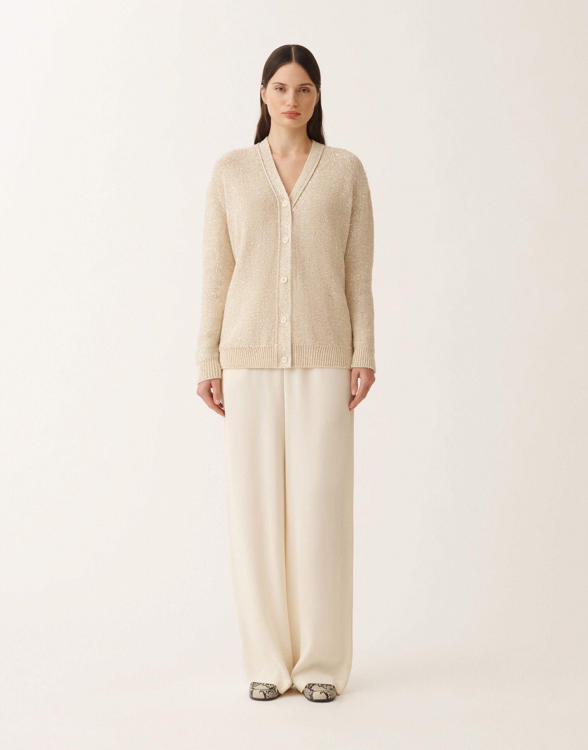 Fabiana Filippi Cotton knitted cardigan with sequins, vanilla VANILLA MAD275F555L3310000