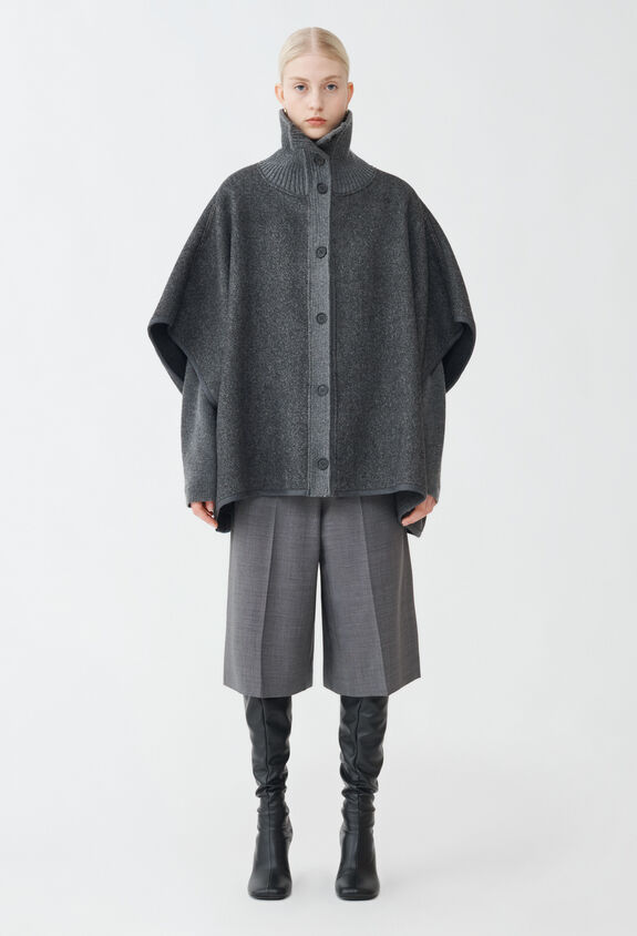 Fabiana Filippi DIAGONAL DOUBLE CAPE WITH KNIT DETAIL AND FILO DIAMANTE GREY CTD224F691L0480000