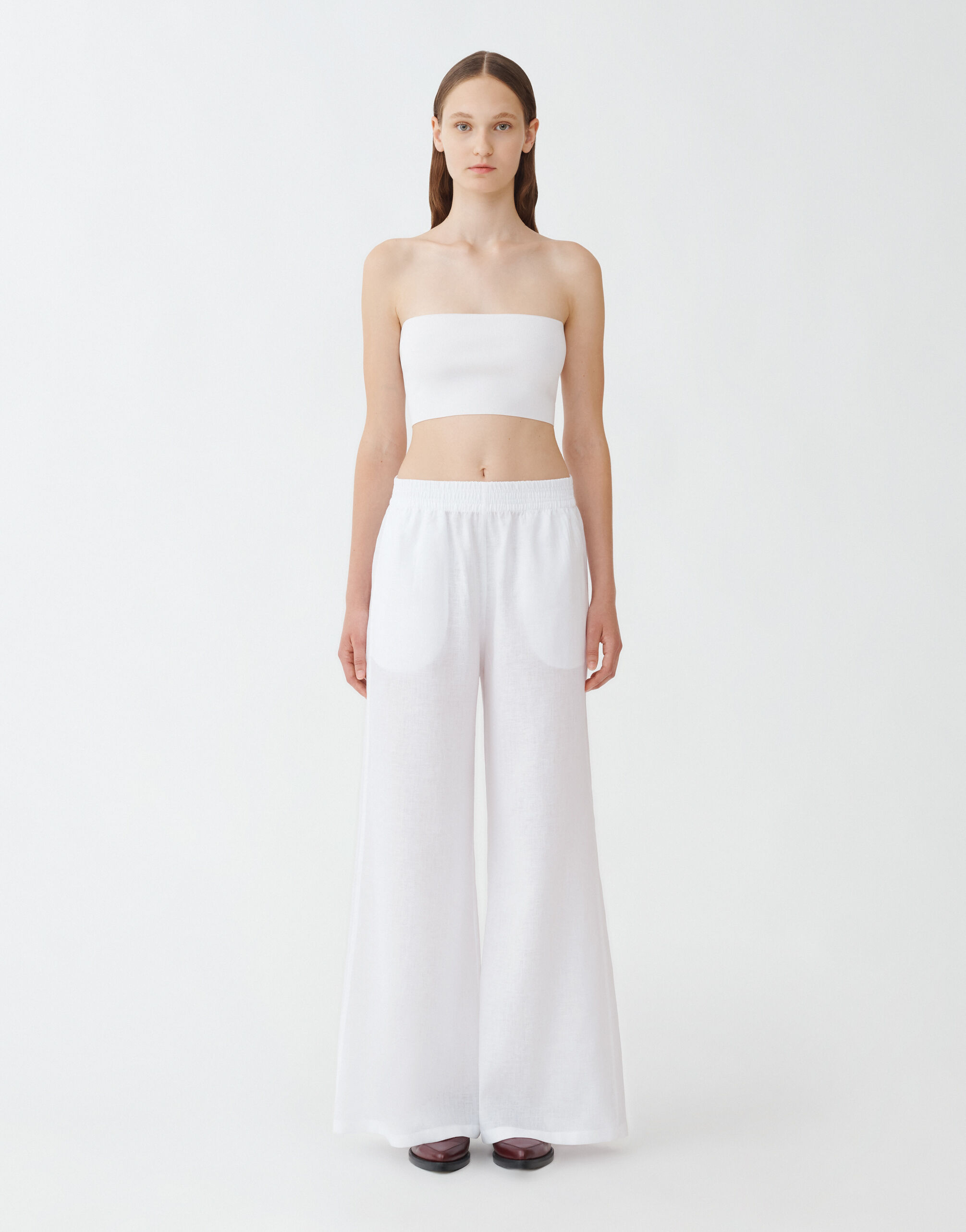 LINEN CLOTH WIDE LEG TROUSERS WITH ELASTIC WAISTBAND for Women