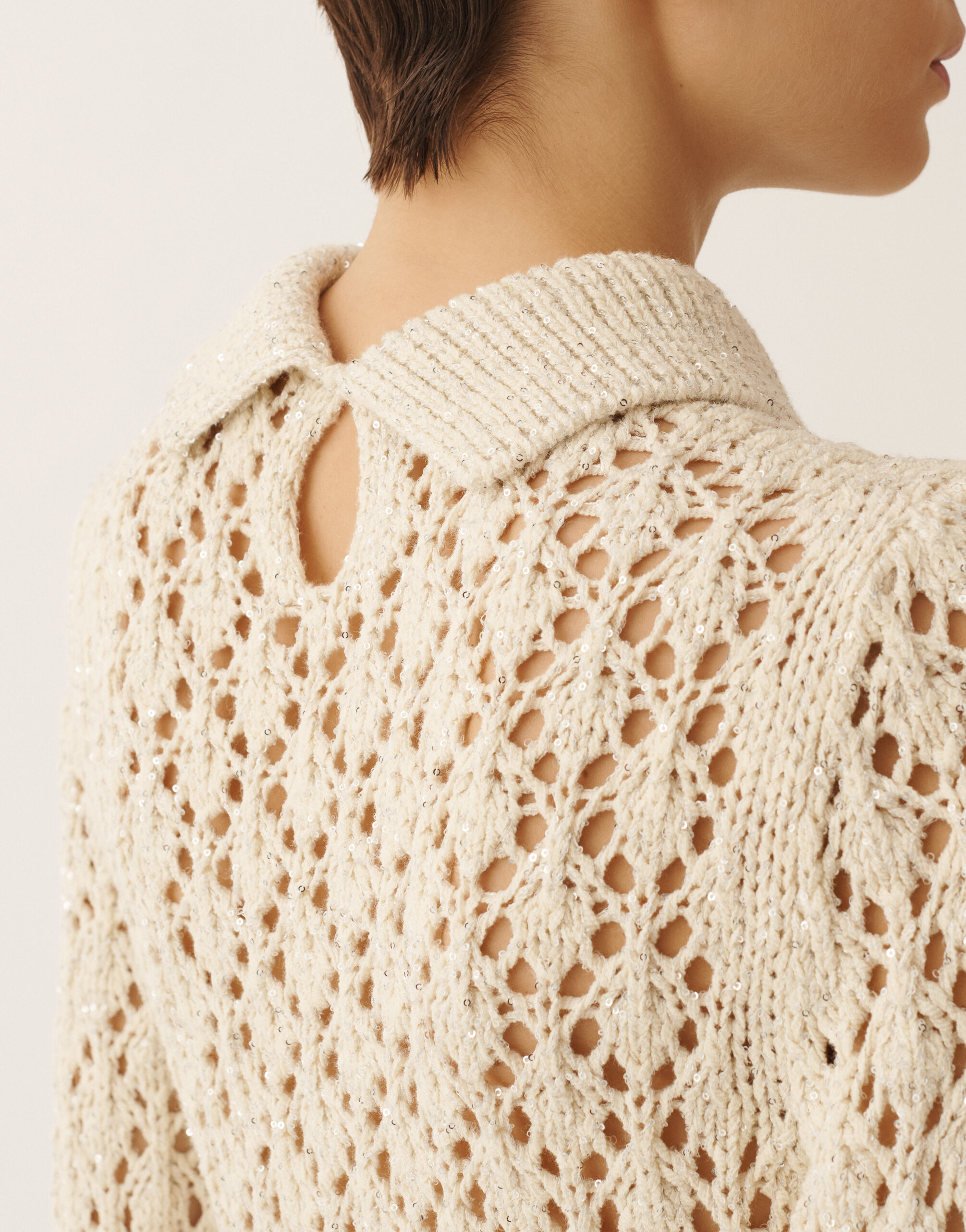 Cotton tape-knit sweater with sequins, butter for Women | Fabiana