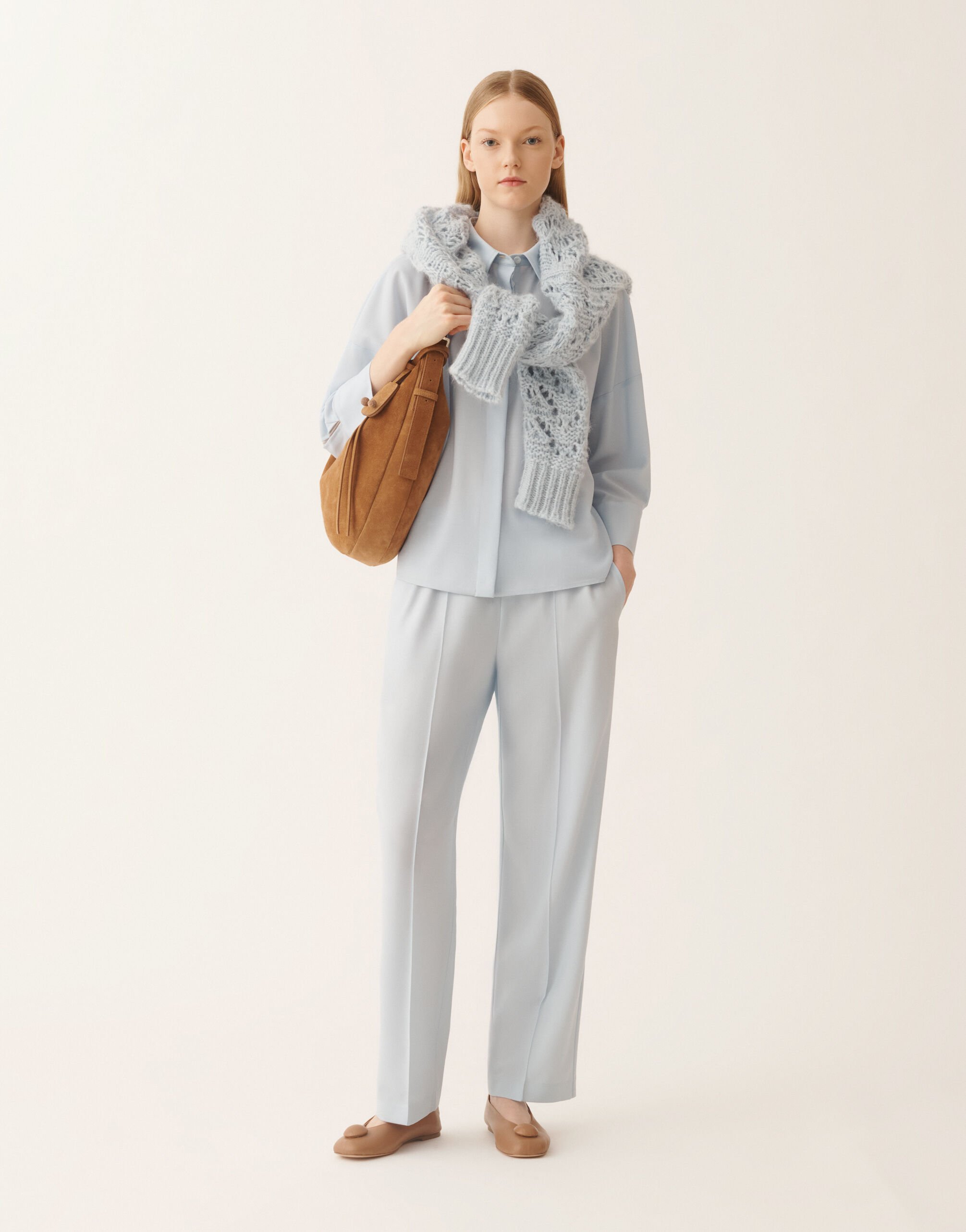 Fabiana Filippi Camicia cropped in fresco lana bistretch, acqua Blu CAD266F309L7710000