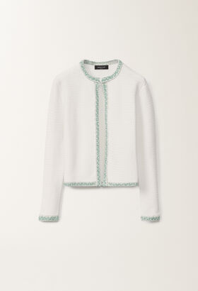 Fabiana Filippi Organic cotton cardigan, optical white and aqua green LAVENDER CAD275F233L3630000