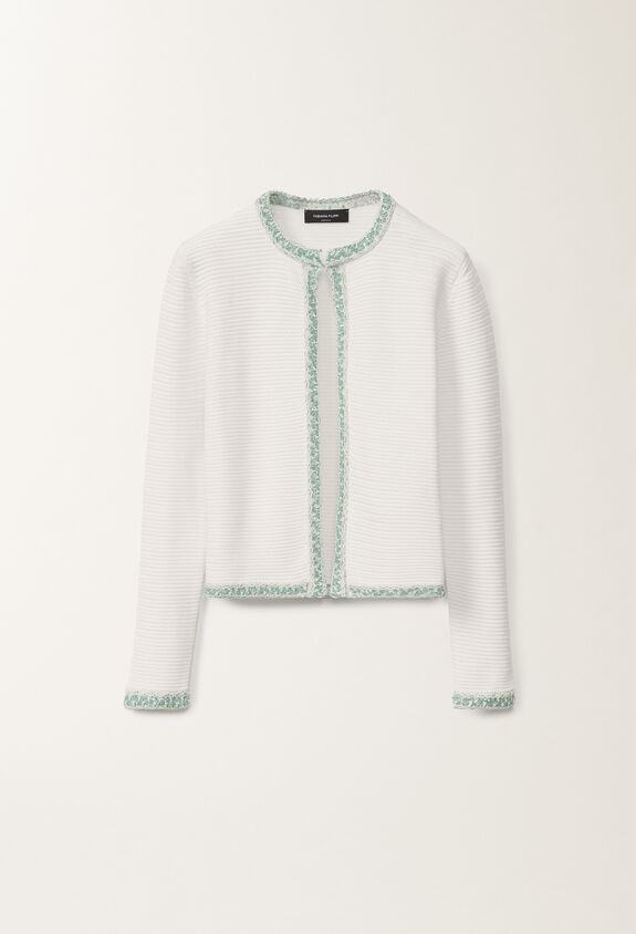 Fabiana Filippi Cardigan in cotone organico, bianco ottico e verde acqua BIANCO OTTICO/VERDE ACQUA MAD275F669L3810000