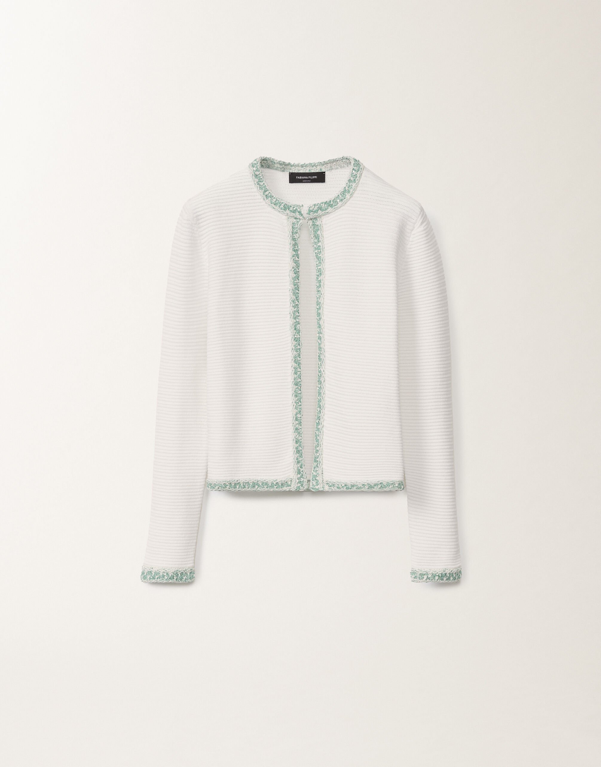 Fabiana Filippi Organic cotton cardigan, optical white and aqua green WHITE/AQUAGREEN MAD275F669L3810000