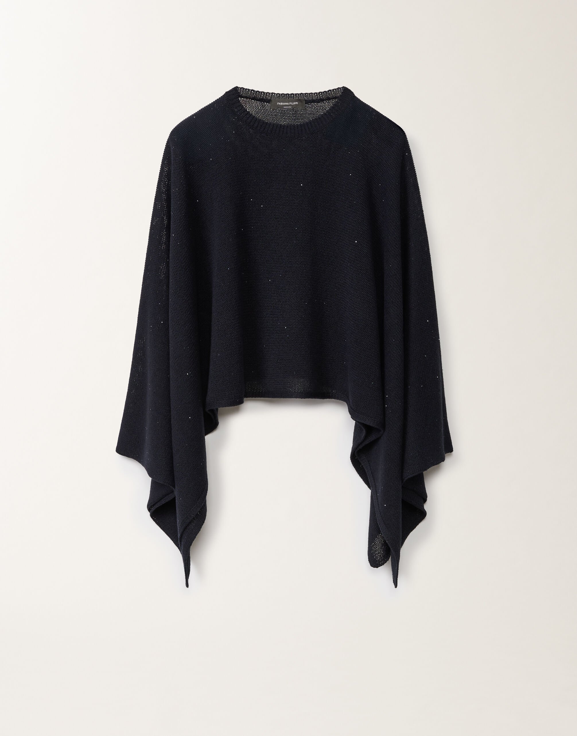 値引きする Cotton and linen cape with sequins, midnight blue for Women ポンチョ