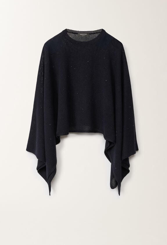 Fabiana Filippi Cotton and linen cape with sequins, midnight blue BLUE SAD275A010D2730000
