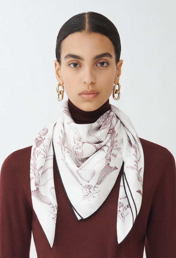 Fabiana Filippi Printed silk twill scarf, white and burgundy WHITE SAD214A787I1510000