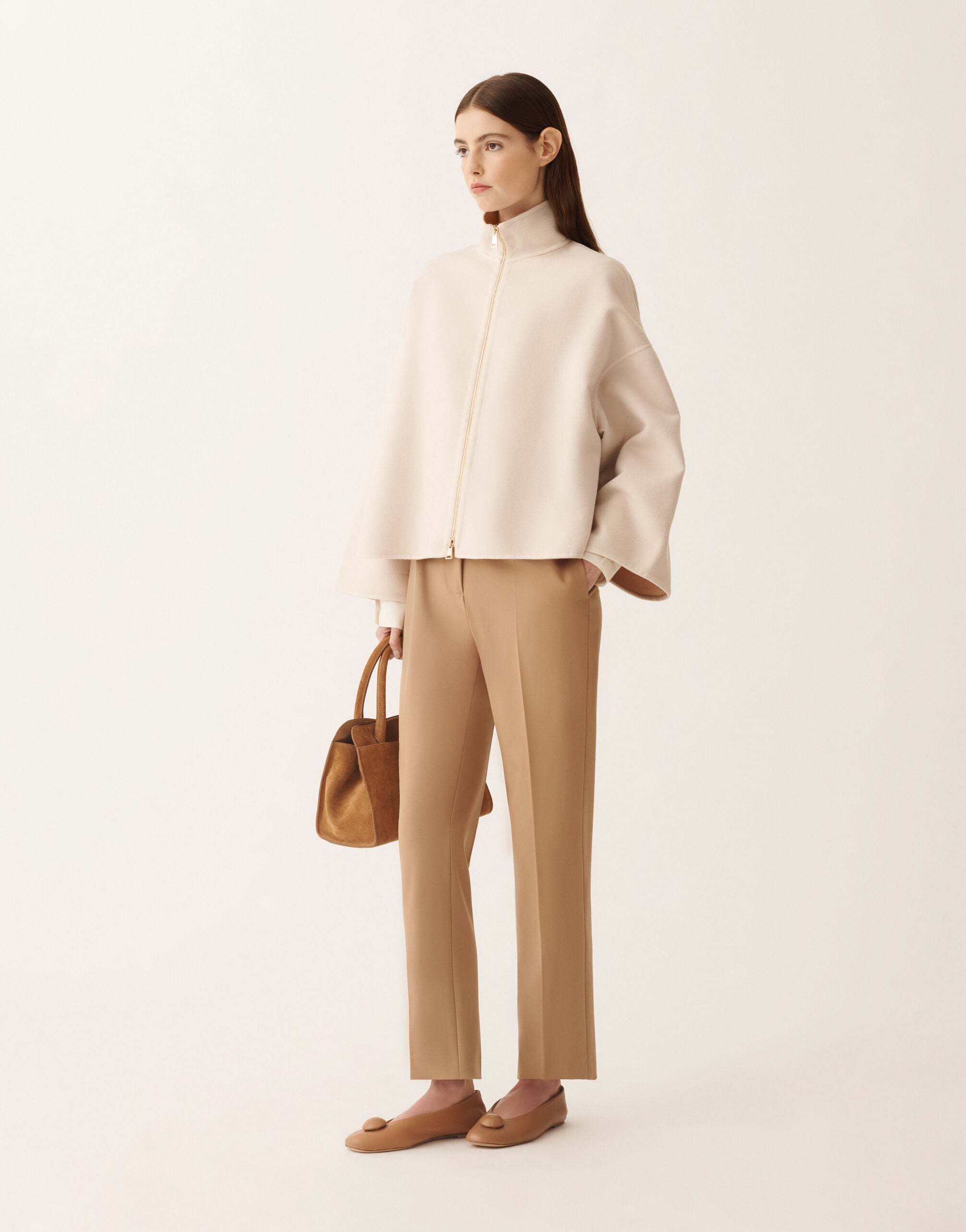 Fabiana Filippi Cropped boxy coat in double wool, kasha BEIGE CTD266F420L7360000