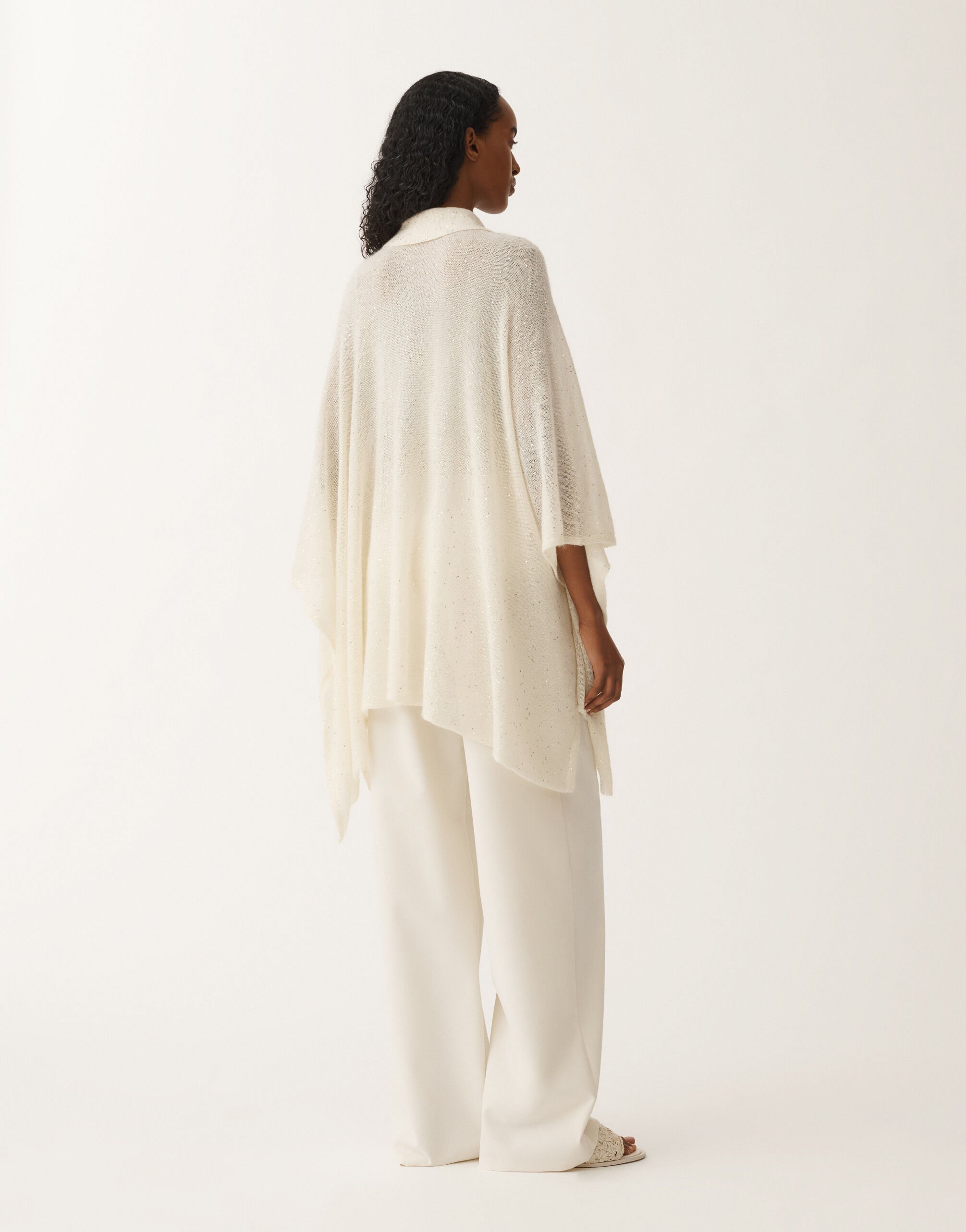 Fabiana Filippi Cape with mohair collar, putty WHITE SAD265A809D8170000