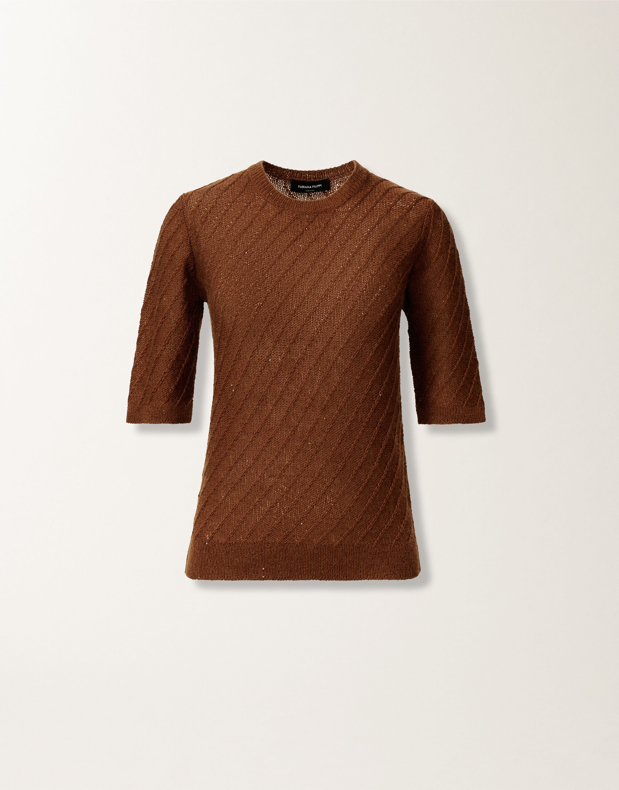 Fabiana Filippi Maglia in lana e seta con paillettes, mogano MARRONE MAD215F110D2960000