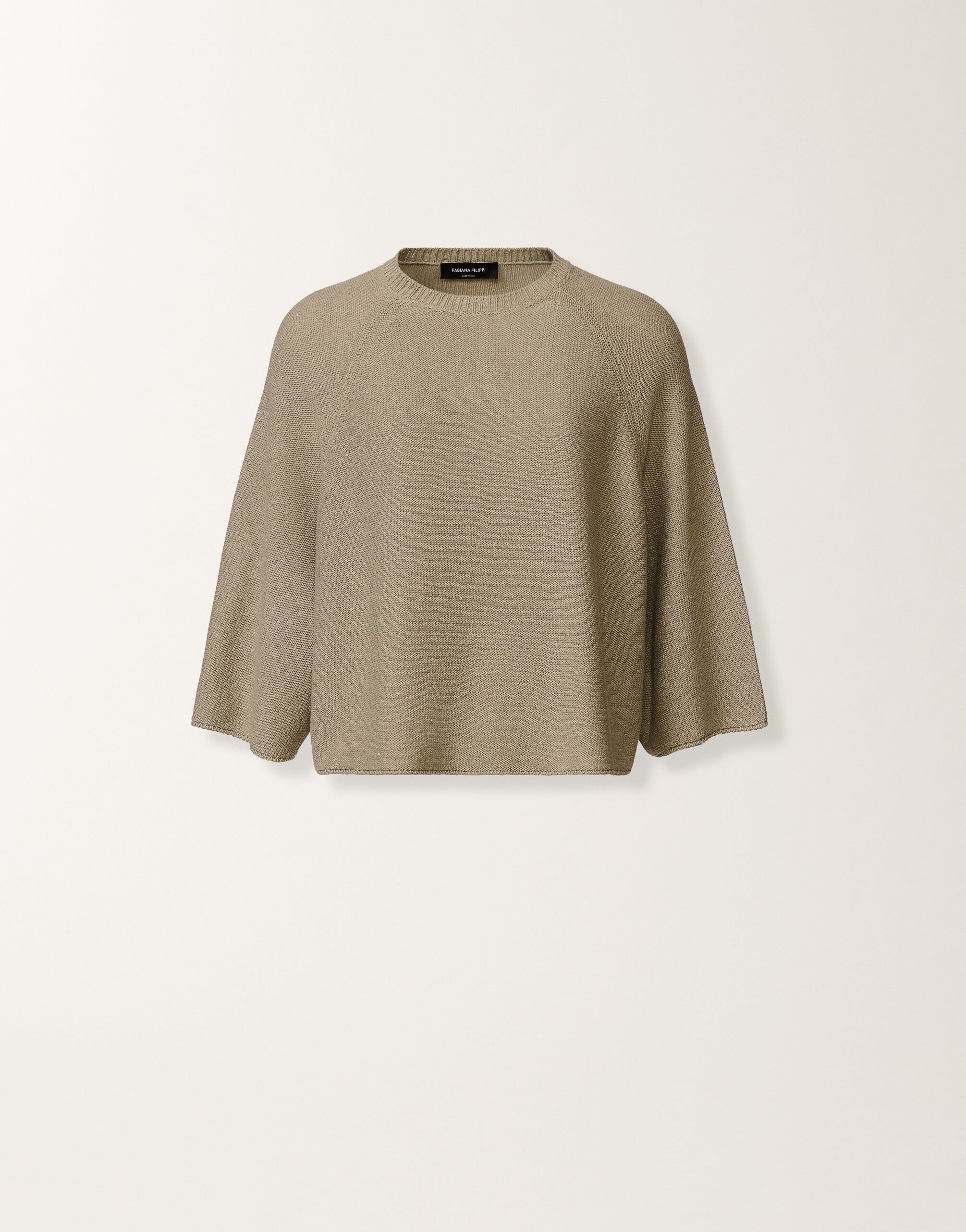 Cotton and linen cape with sequins, khaki Fabiana Filippi Cotton and linen cape with sequins, khaki KHAKI MAD266F349D2730000