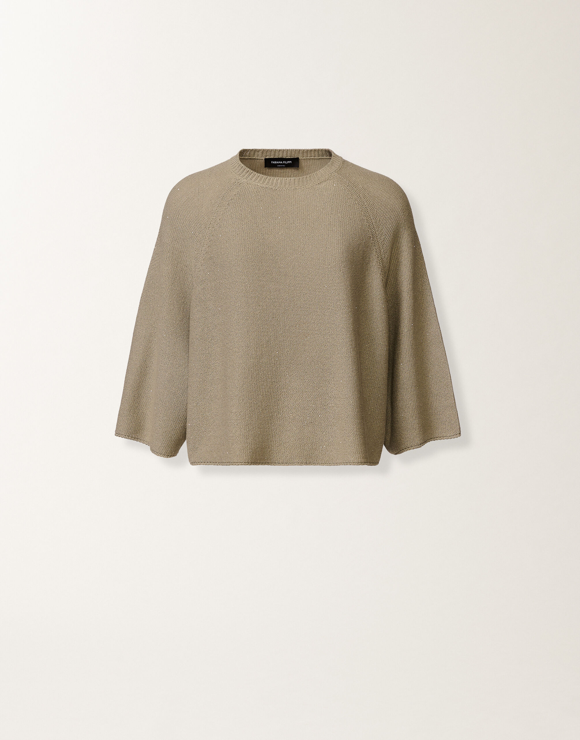 Cotton and linen cape with sequins, khaki Fabiana Filippi Cotton and linen cape with sequins, khaki KHAKI MAD266F349D2730000