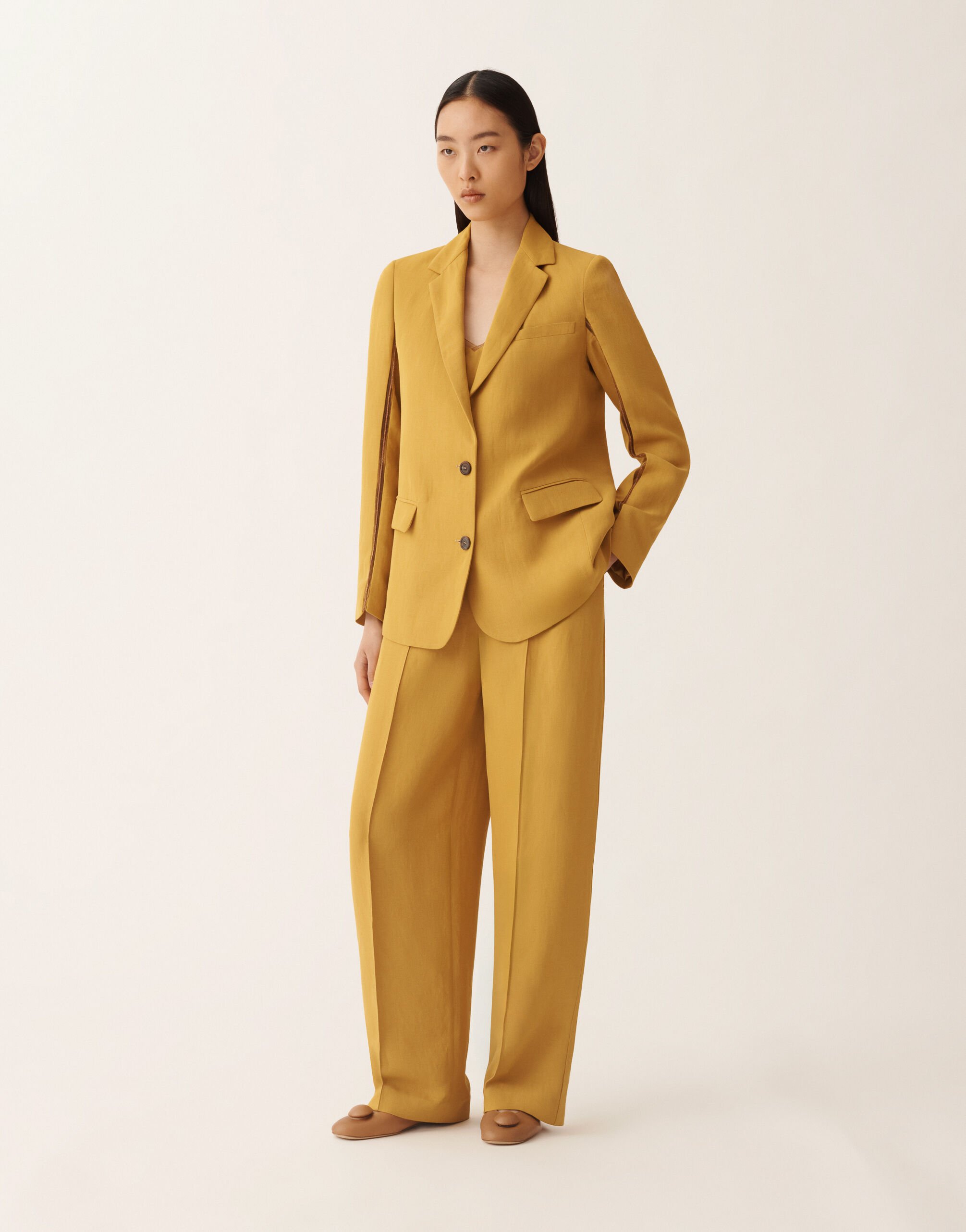 Fabiana Filippi Übergroße Jacke aus fließendem Leinen und Viskose, Senf SENF GCD276F218M1480000