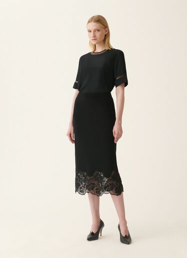 Platinum and lace pencil skirt, black Fabiana Filippi Platinum and lace pencil skirt, black Black GND226F765M4460000