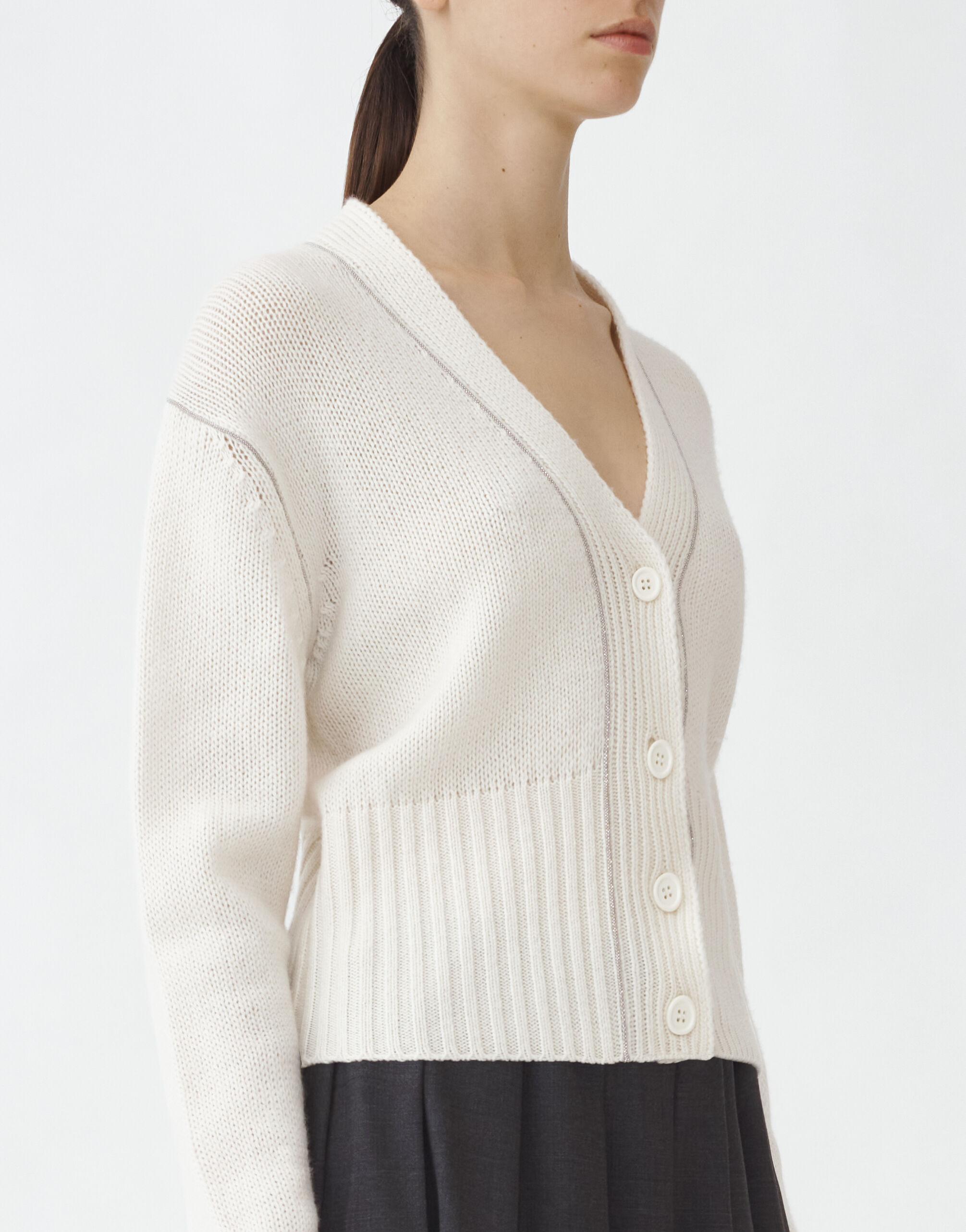 Fabiana Filippi Brushed cashmere cropped cardigan, white WHITE MAD264F038N900M466