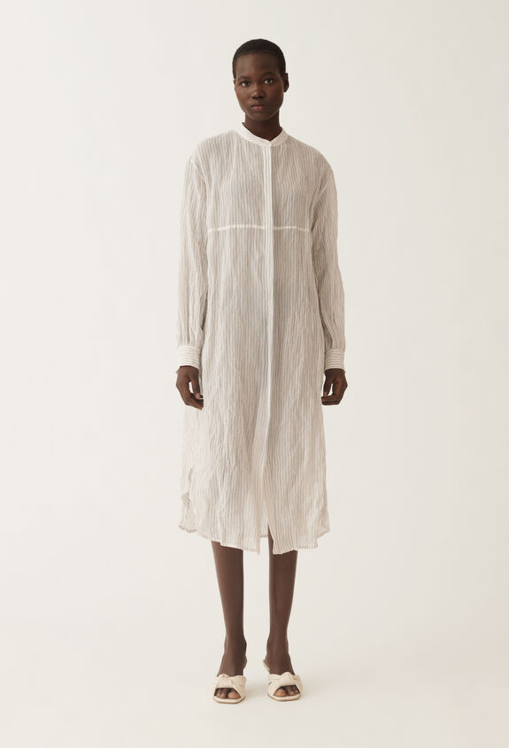 Fabiana Filippi Wavy pinstripe cotton dress, black and white WHITE ABDC02F102H5590000