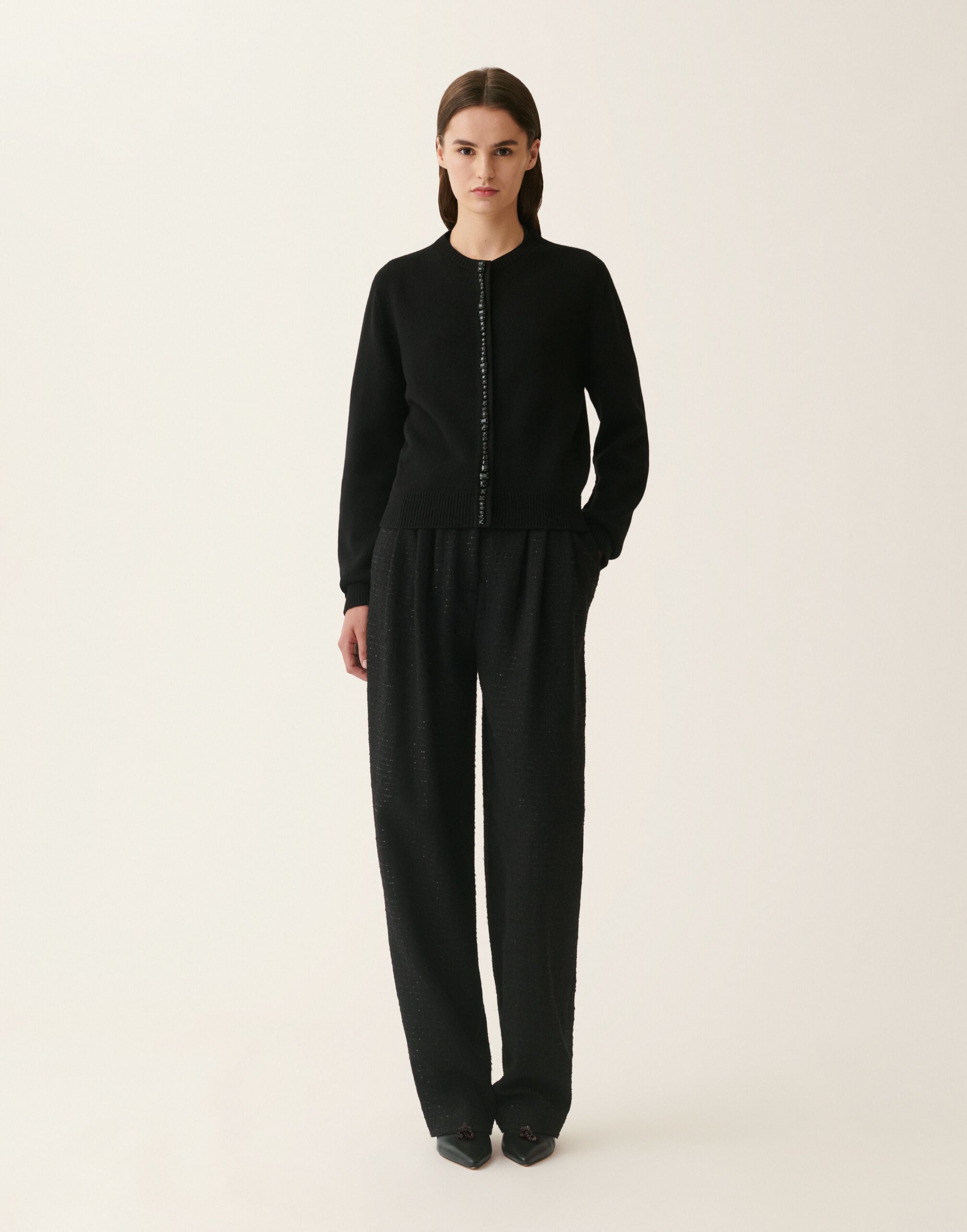 Fabiana Filippi Platinum cardigan with crystals, black Black MAD226F498M4800000