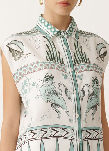 Fabiana Filippi T-shirt en sergé de soie à imprimé picta, blanc, vert d’eau et bleu pétrole BLANC/TURQUOISE/VERT EAU CAD275F597L4550000