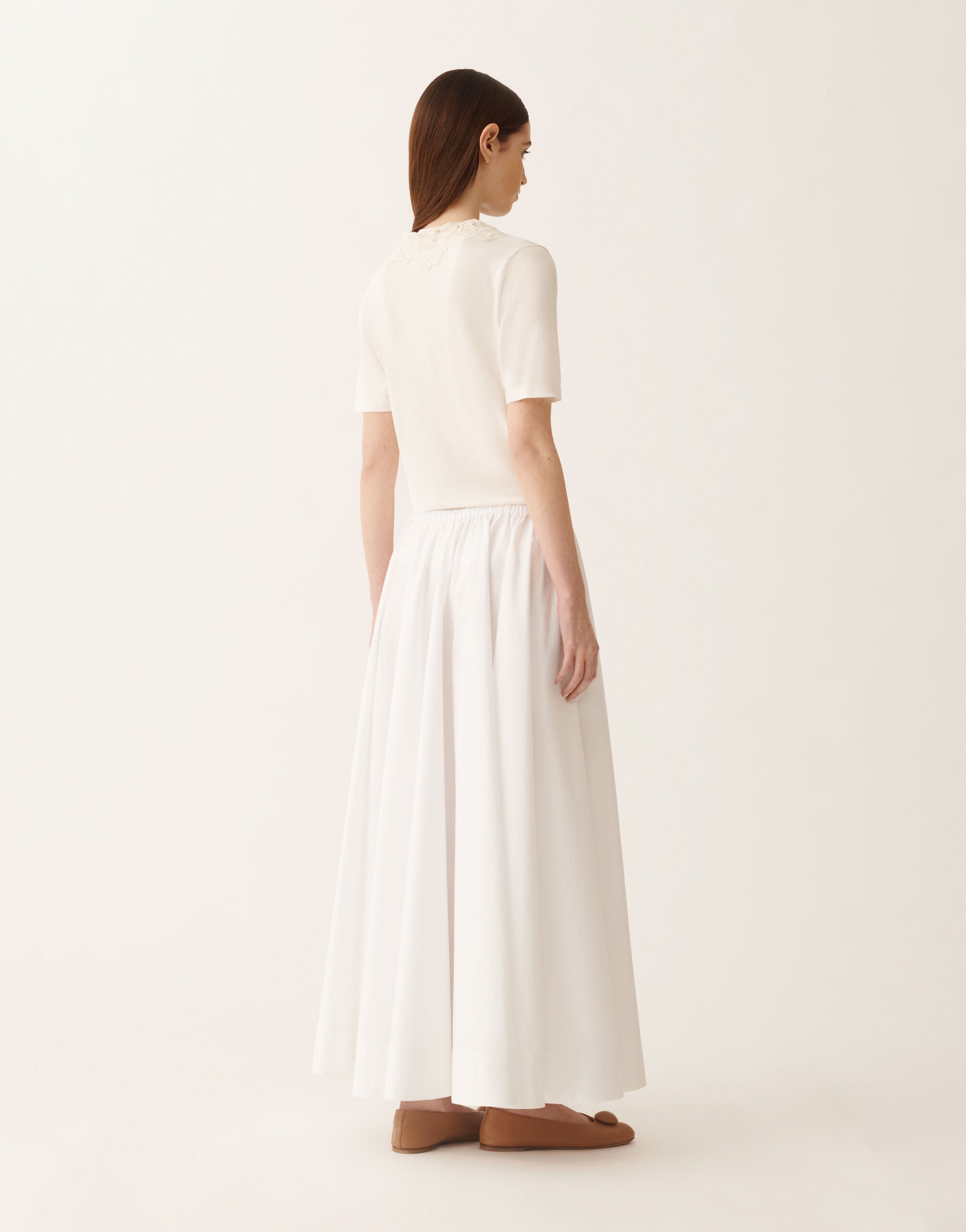 Wide skirt in optic white poplin for Women | Fabiana Filippi®