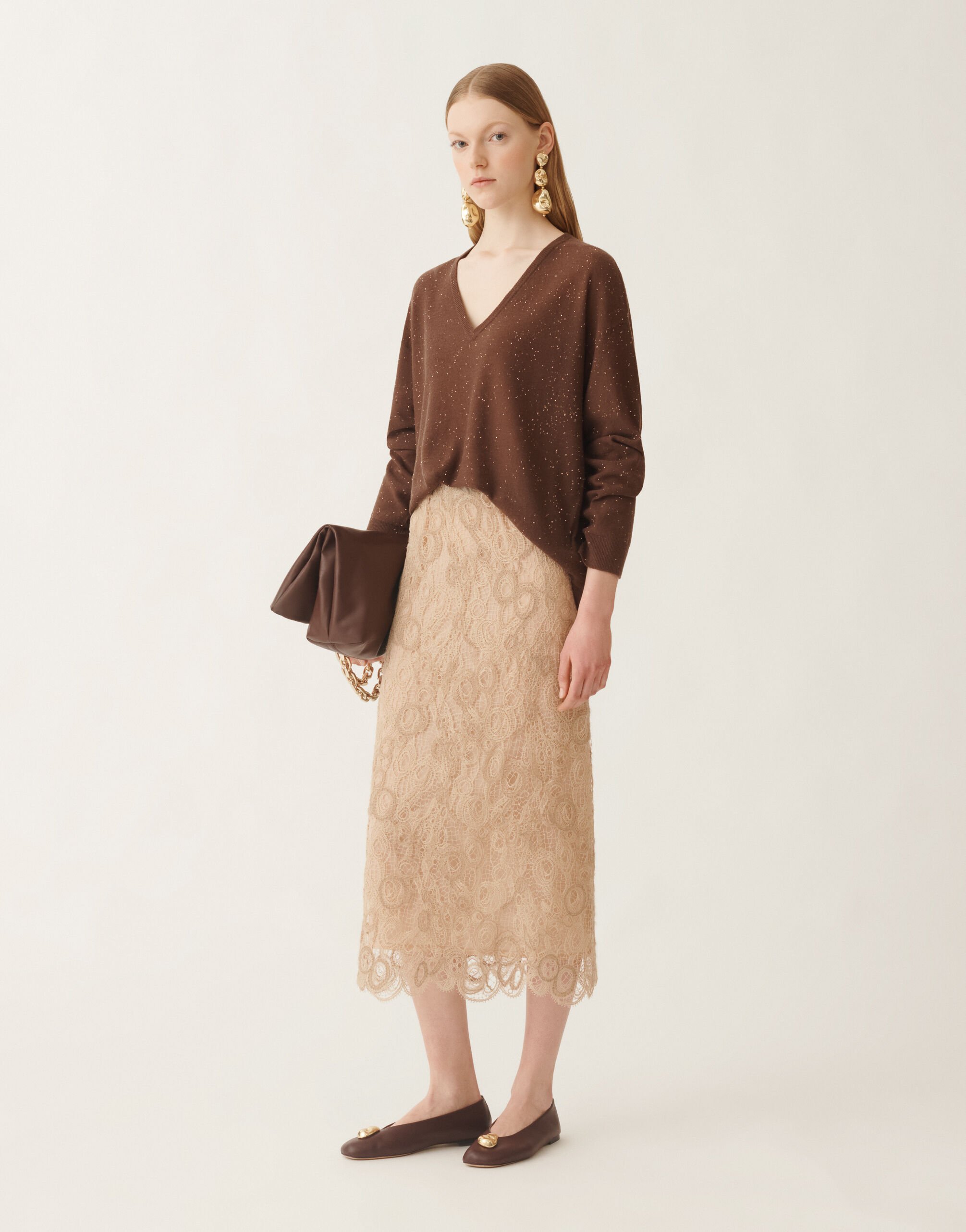 Fabiana Filippi Pullover aus Wolle mit Pailletten, ebenholzbraun Braun MAD215F064L5570000