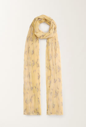 Fabiana Filippi Pleated tulle maxi scarf with painted botanical print, canary LAVENDER CAD275F233L3630000