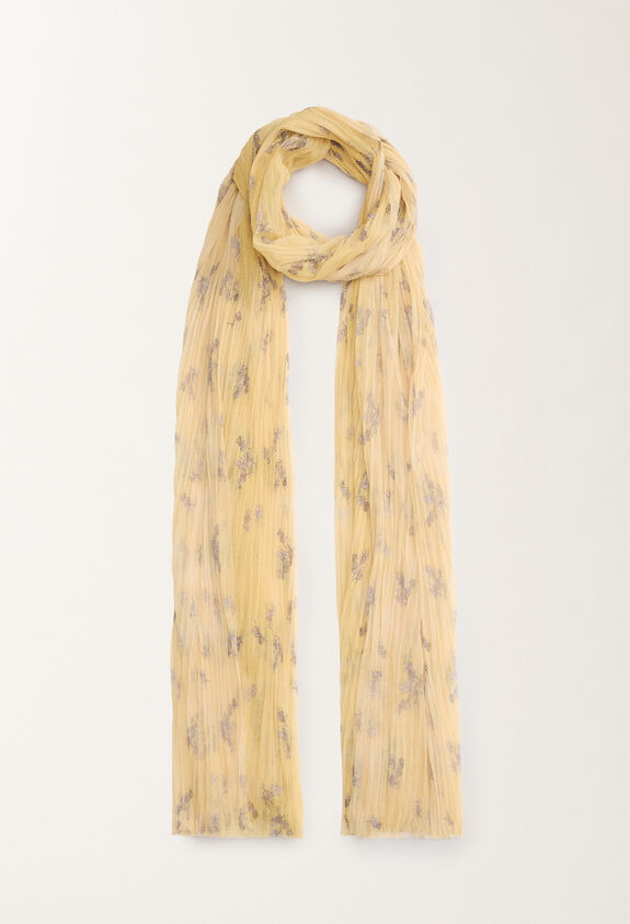 Fabiana Filippi Pleated tulle maxi scarf with painted botanical print, canary CANARY SAD275A023L3870000