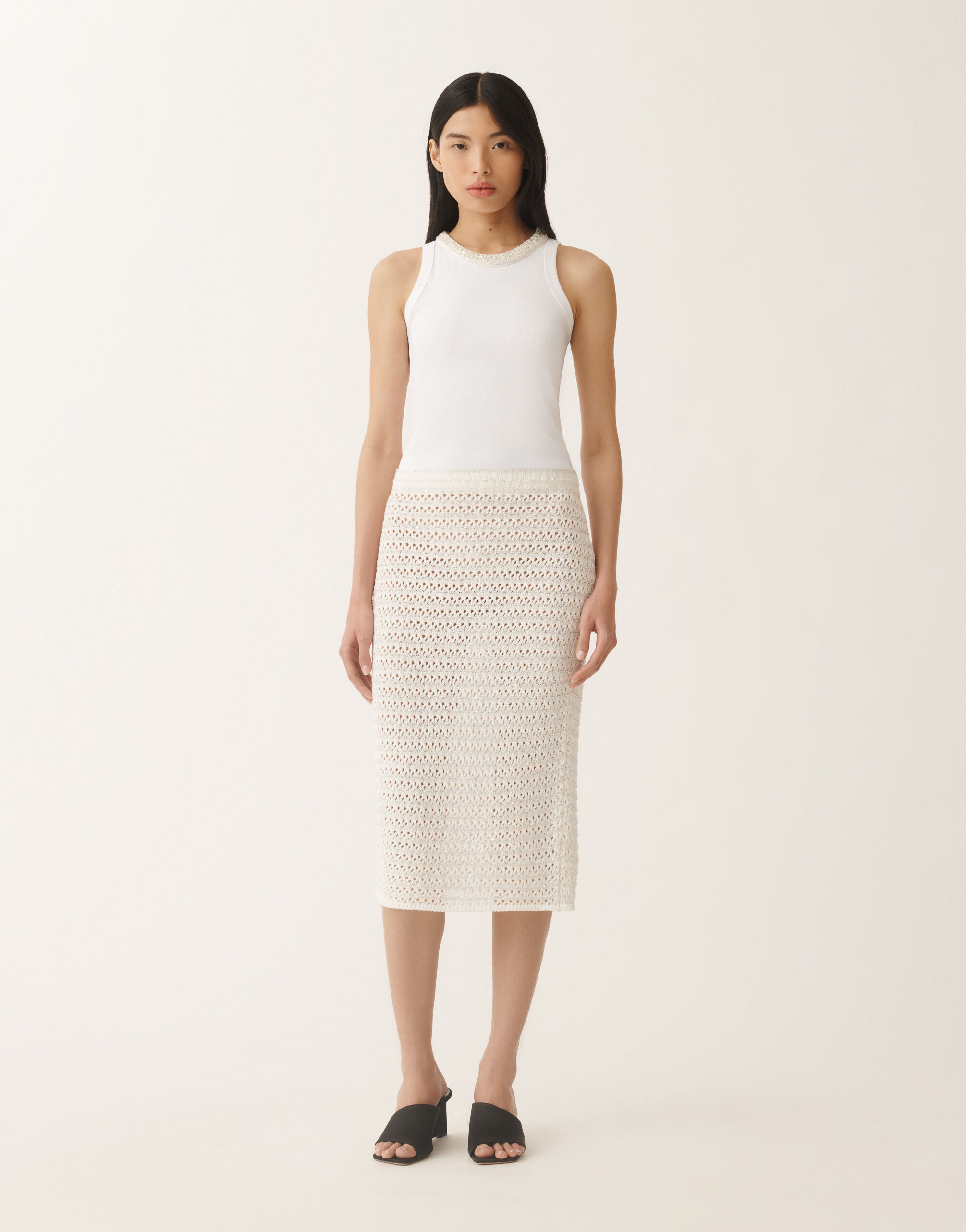Fabiana Filippi Cotton skirt with sequins, white WHITE GND275F788L3530000