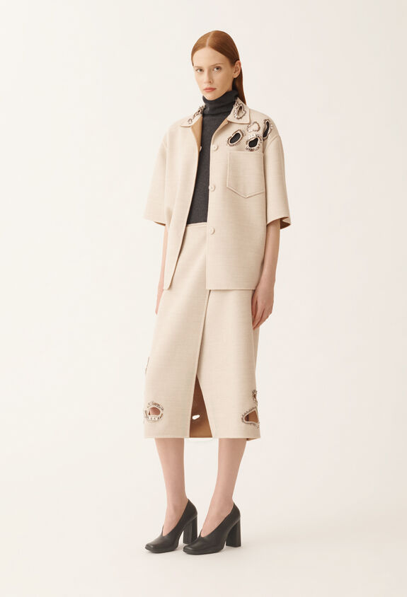 Fabiana Filippi Double wool skirt, rope and wicker BEIGE GND215F415L5530000
