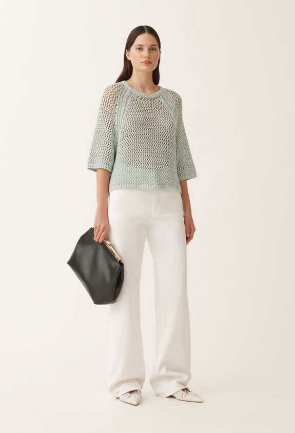 Fabiana Filippi Cape en mesh de coton, blanc et vert d’eau BLANC/VERT EAU MAD275F117L3830000