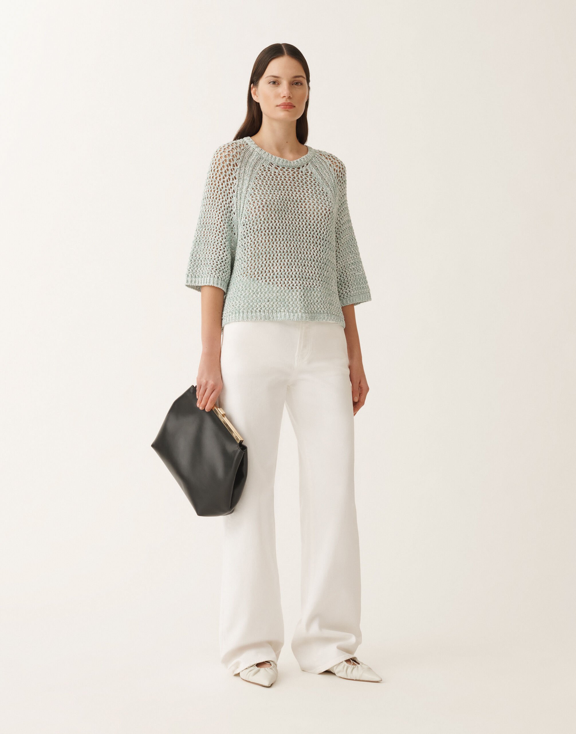 Fabiana Filippi Cotton mesh cape, white and aqua green WHITE/AQUAGREEN MAD275F117L3830000