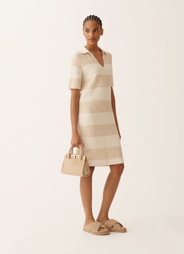 Fabiana Filippi Striped cotton tweed dress with sequins, in butter and khaki BUTTER ABD276F598M1010000