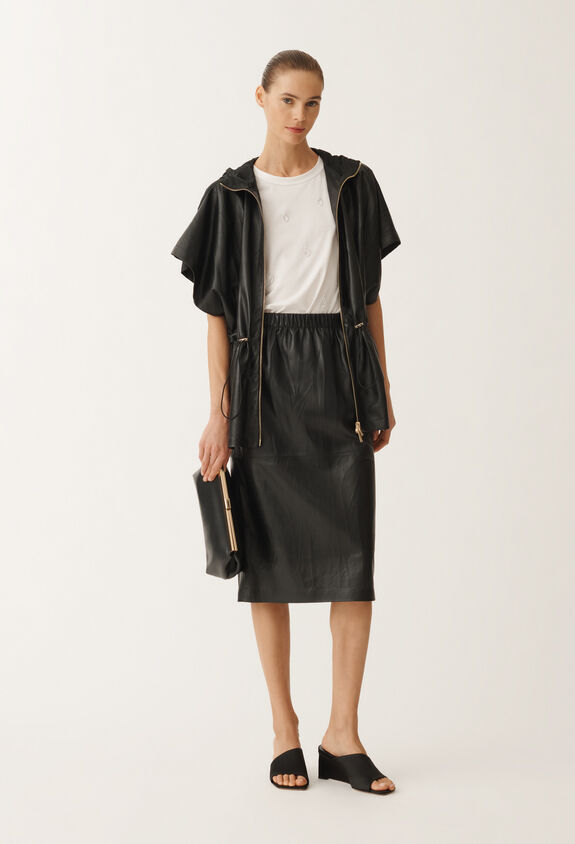 Fabiana Filippi Pleated nappa leather cape, black BLACK PLD265F290L1790000
