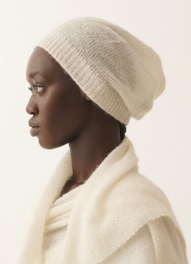 Mohair cap with micro sequins, raffia Fabiana Filippi Mohair cap with micro sequins, raffia White SAD266A880L7950000