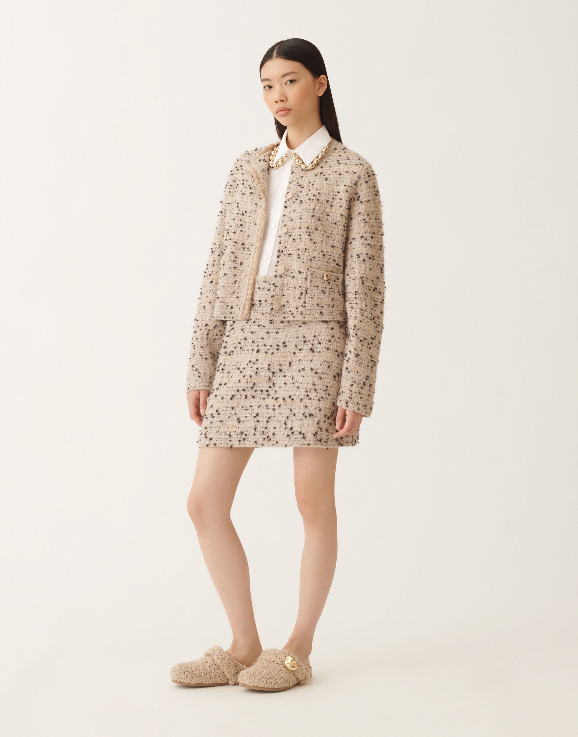 Fabiana Filippi Buttoned tweed jacket, maple and black BEIGE GCD215F122L5450000