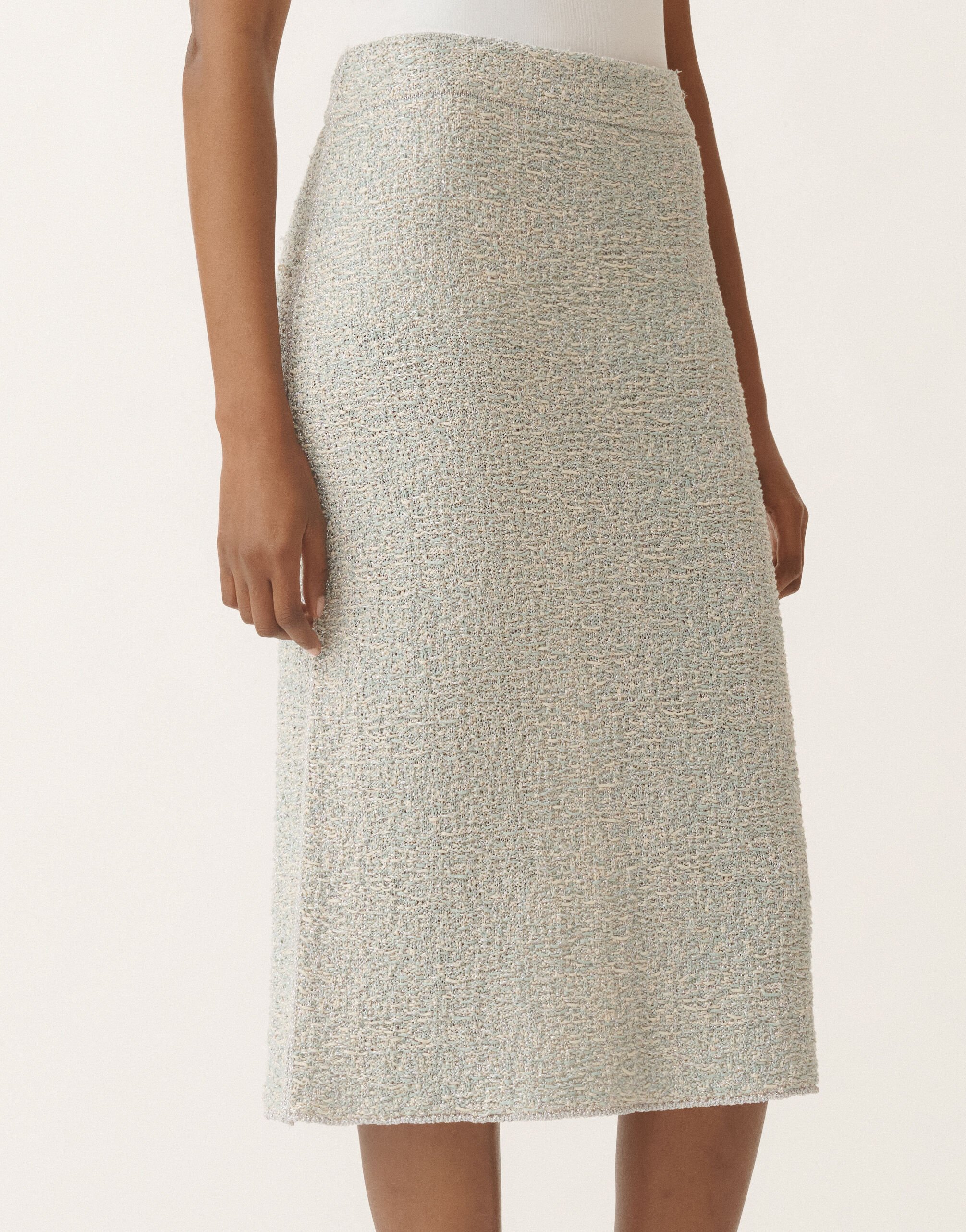 Fabiana Filippi Lurex knit tweed skirt, aqua green and vanilla VANILLA/AQUAGREEN GND275F778L3660000