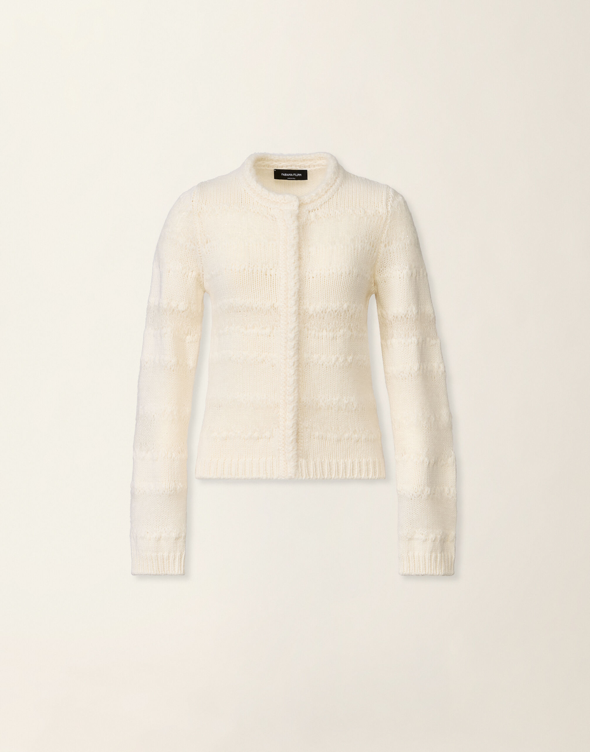 Platinum mohair and micro-sequin striped cardigan, raffia Fabiana Filippi Platinum mohair and micro-sequin striped cardigan, raffia Raffia MAD226F458M4510000