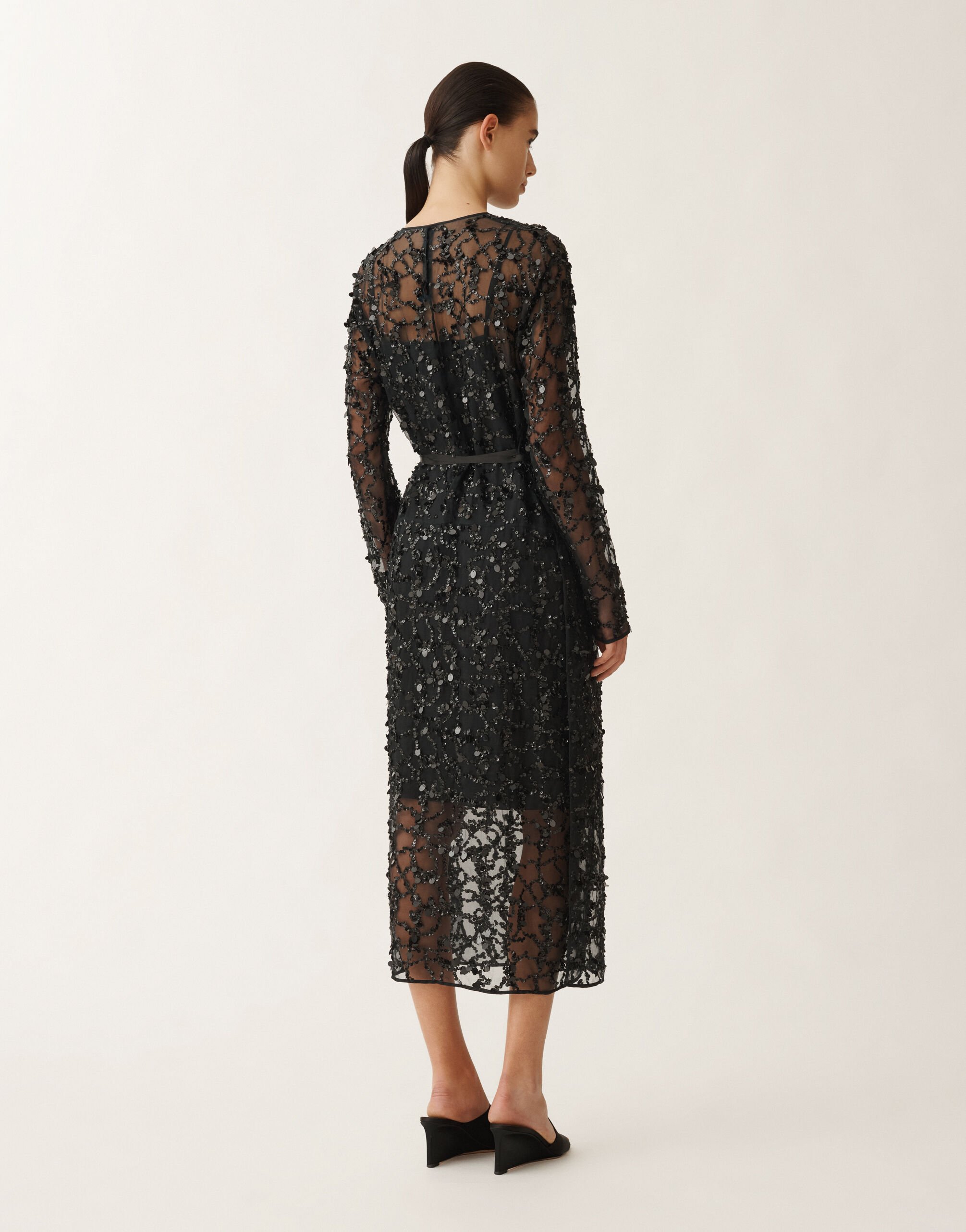 Fabiana Filippi Kleid aus Organza mit Paillettenstickerei, schwarz SCHWARZ ABD265F218L1840000