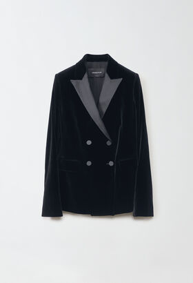 Fabiana Filippi VELVET TUXEDO DOUBLE BREASTED FITTED JACKET BLACK CTD214F382D7520000