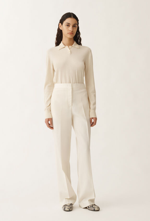 Fabiana Filippi Deruta wool and linen mat trousers, vanilla WHITE PAD265F320D8220000