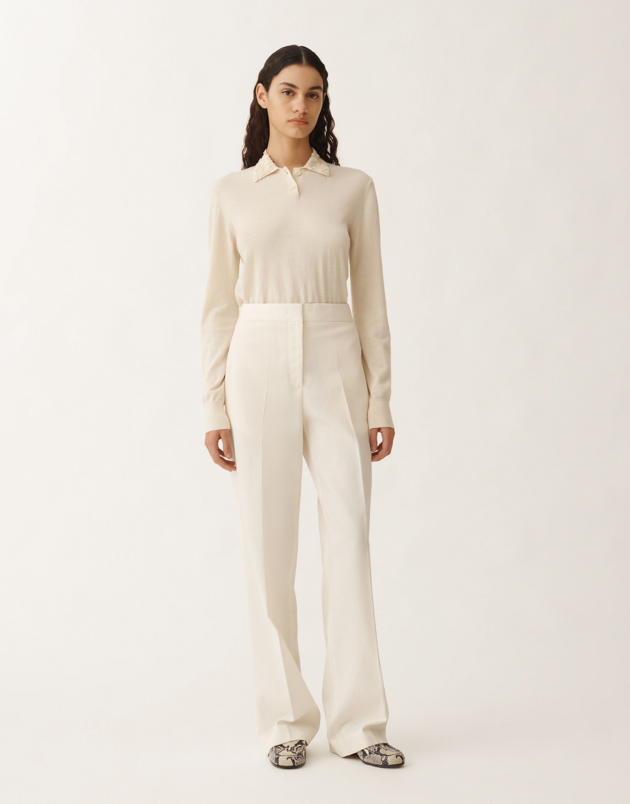 Fabiana Filippi Hose Deruta aus Geflecht in Wolle und Leinen, vanillefarben WEISS PAD265F320D8220000