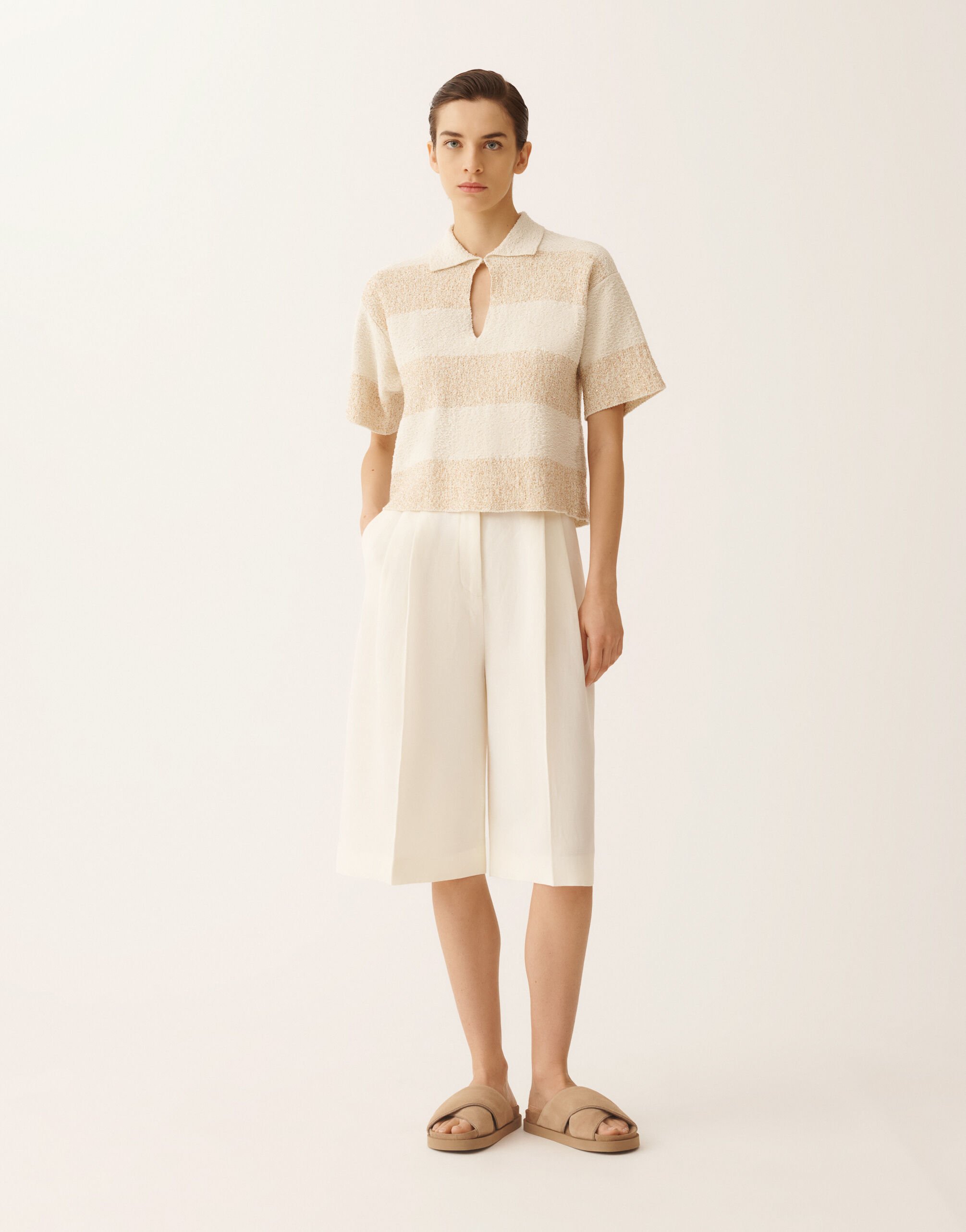 Fabiana Filippi Boxy shirt in striped cotton tweed with sequins, butter BUTTER MAD276F538M1010000