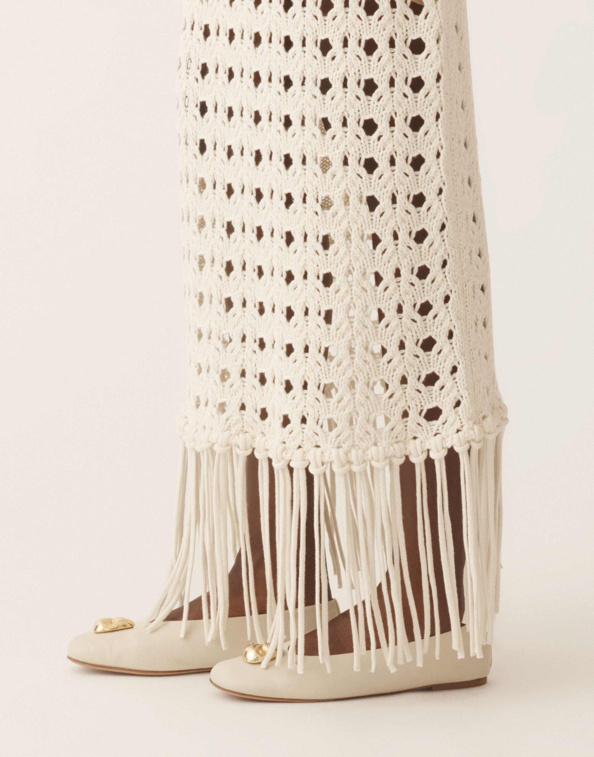 Platinum skirt with fringes, raffia for Women | Fabiana Filippi®